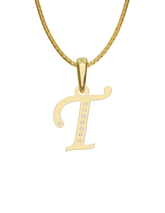 Inicial T con circonias en oro amarillo — Fonelli Z2817