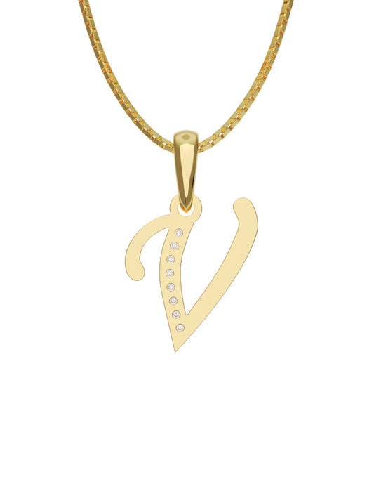 Inicial V con circonias en oro amarillo — Fonelli Z2817