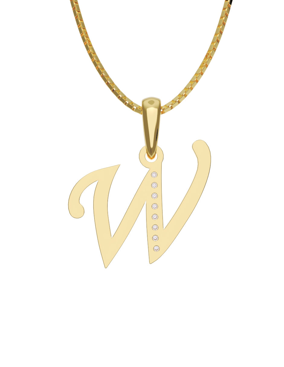 Inicial W con circonias en oro amarillo — Fonelli Z2817