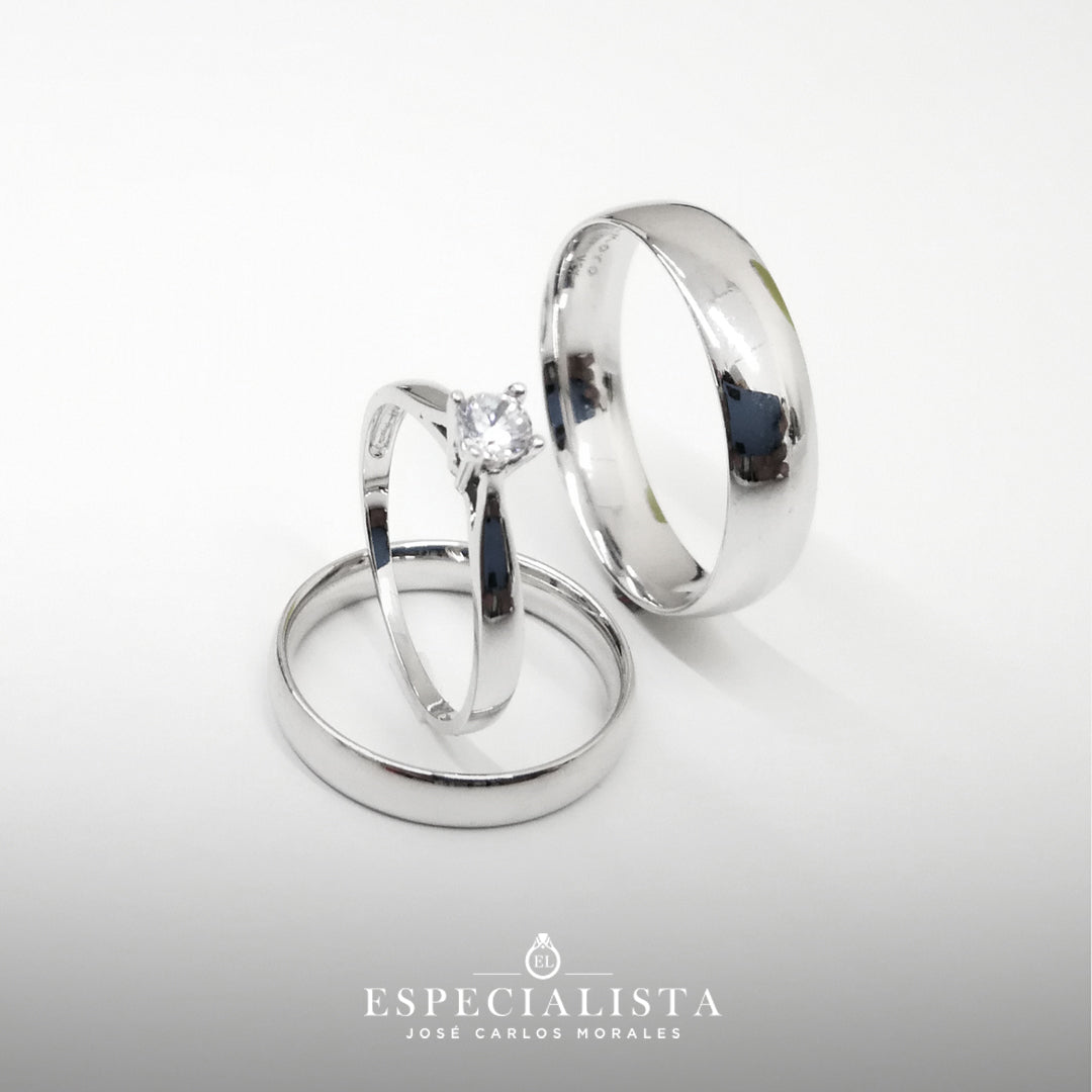 Trio matrimonial, argollas de matrimonio con anillo de compromiso – Joyería  El Especialista